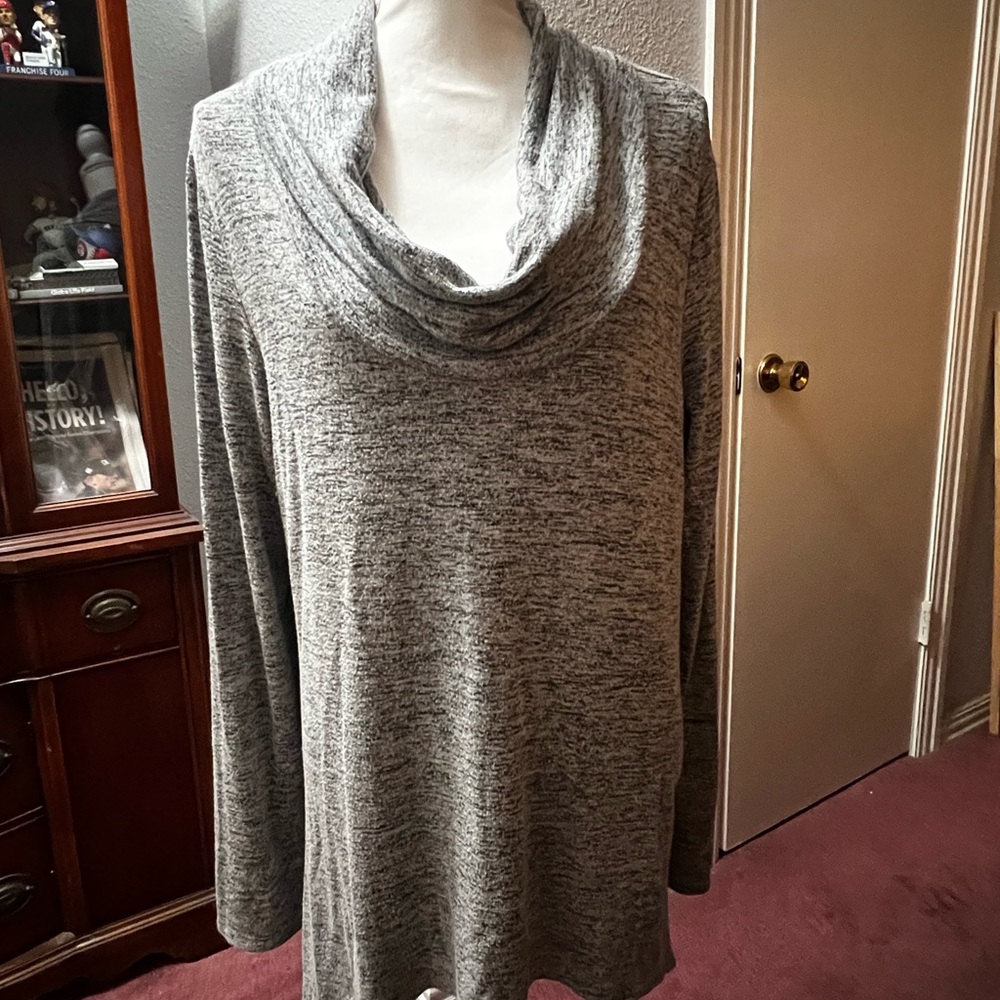 Elegant Heather Gray Cowl Neck Sweater